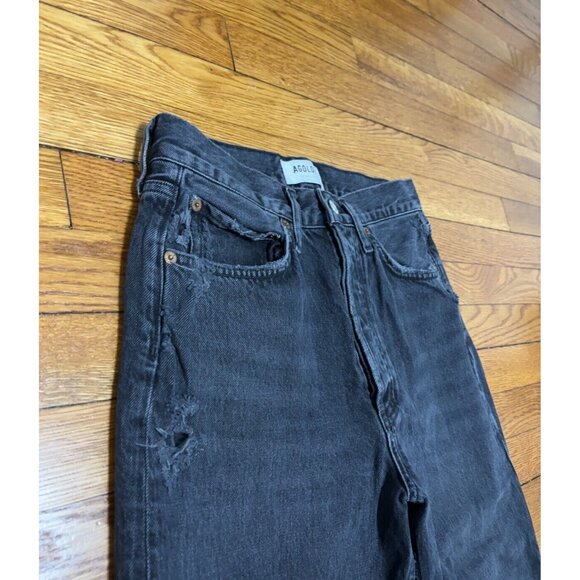 AGOLDE Jeans Womens Sz 25 90's Crop High Rise Black Distressed Denim Pants - Picture 3 of 10